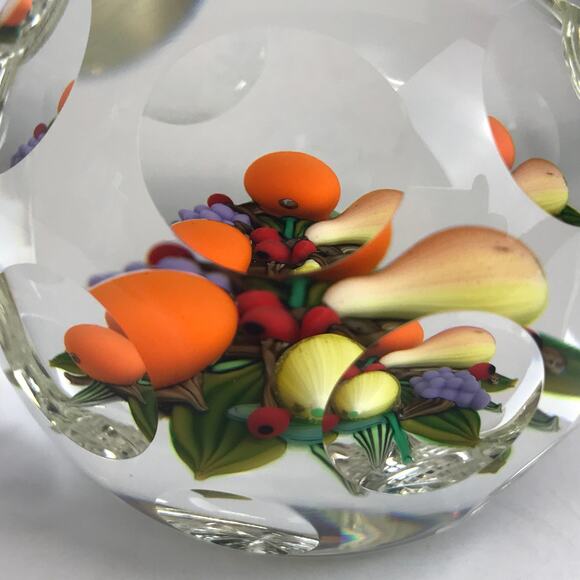 Perthshire Fruit 1994F Oranges Grapes Lemon Feather Cut Faceted Paperweight Box - Picture 8 of 15